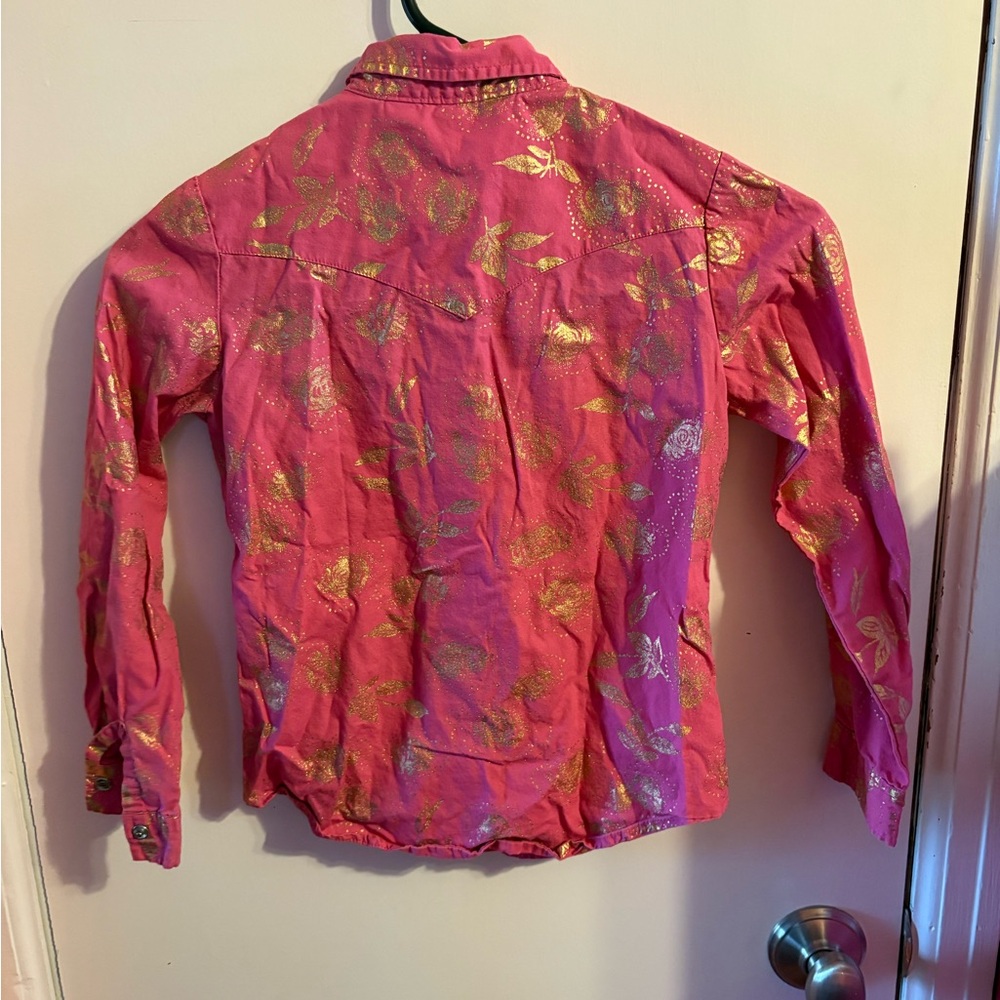 Roper Pink and Gold Kids Western Shirt - Picture 2 of 4